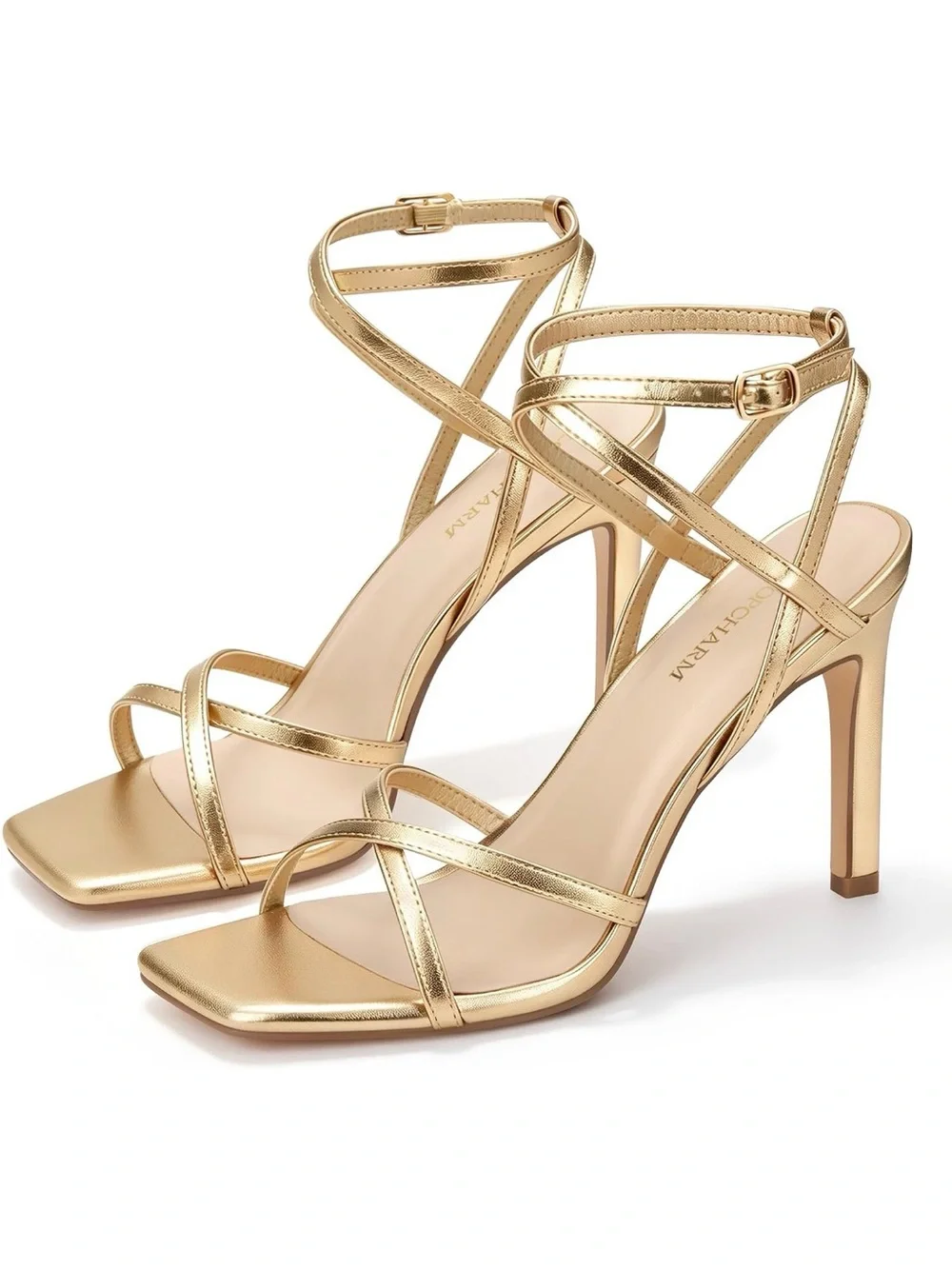 Loopcharm Gold Strappy High Heel Sandals - Women's Dress Shoes size 8